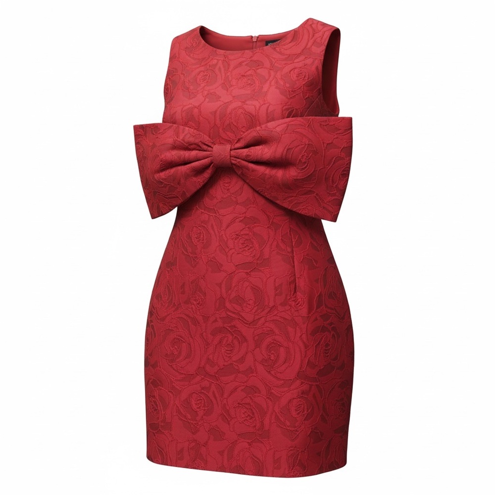 Sister Jane Red Jacquard Mini Dress with Oversized Bow